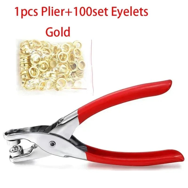1/4-inch Grommet Eyelet Pliers Set (Includes 100 Metal Eyelets) Leather and Fabric Hole Punching Tool Kit (Imported)