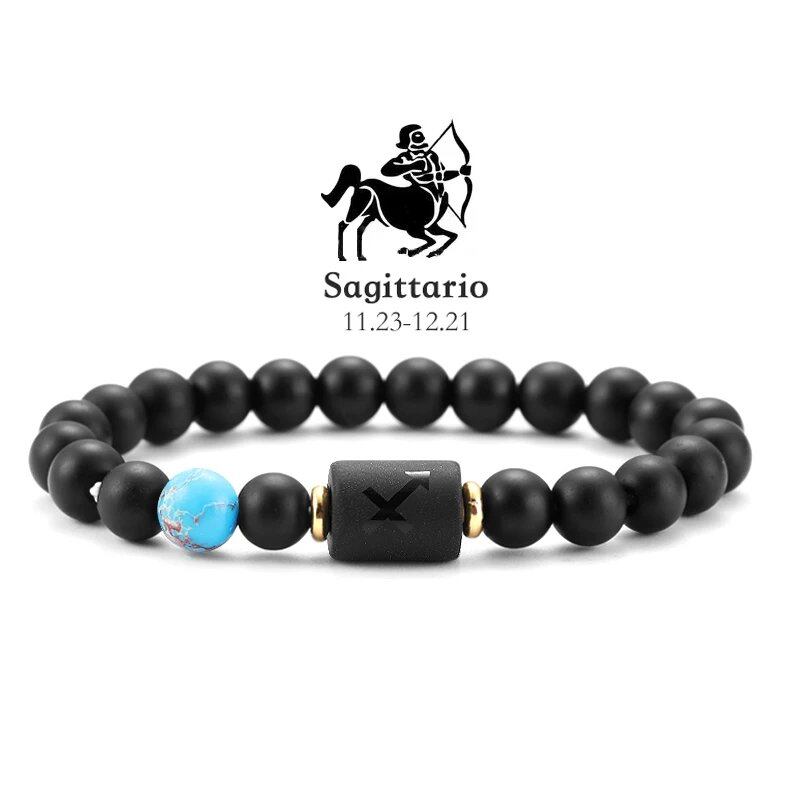 12 Zodiac Signs Bracelet with Natural Stones, Capricorn, Virgo, Leo, and Libra, for Men and Women, Couples, Friends, and Couples; Jewelry Gift; Length: 18-19cm, Parallel Import