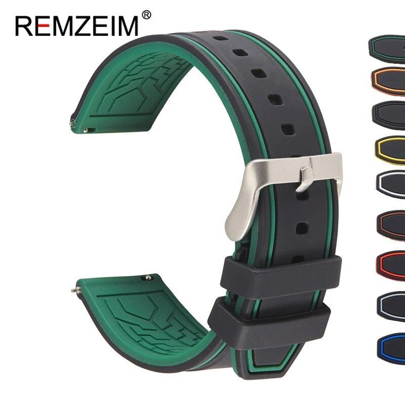 Premium Silicone Watch Band, Quick Release, Rubber, Replacement Watch Strap, Green, 20mm, 22mm, 24mm, Parallel Import