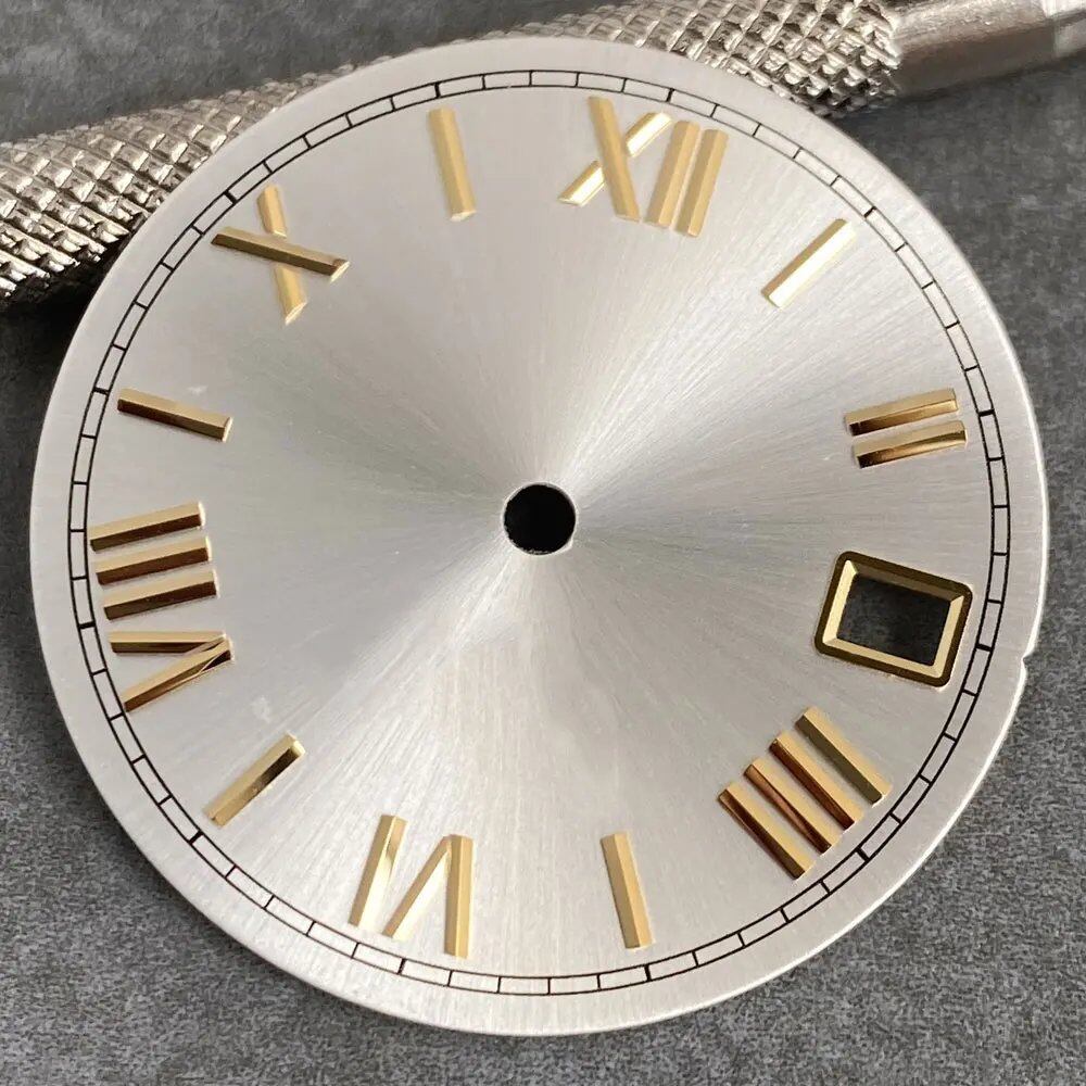 MATELION 29mm Steel Roman Numeral Sunburst Dial with Black, Blue, Gold, or Silver Dial, Compatible with NH35 and NH36 Automatic Diver Men's Watches, Parallel Import
