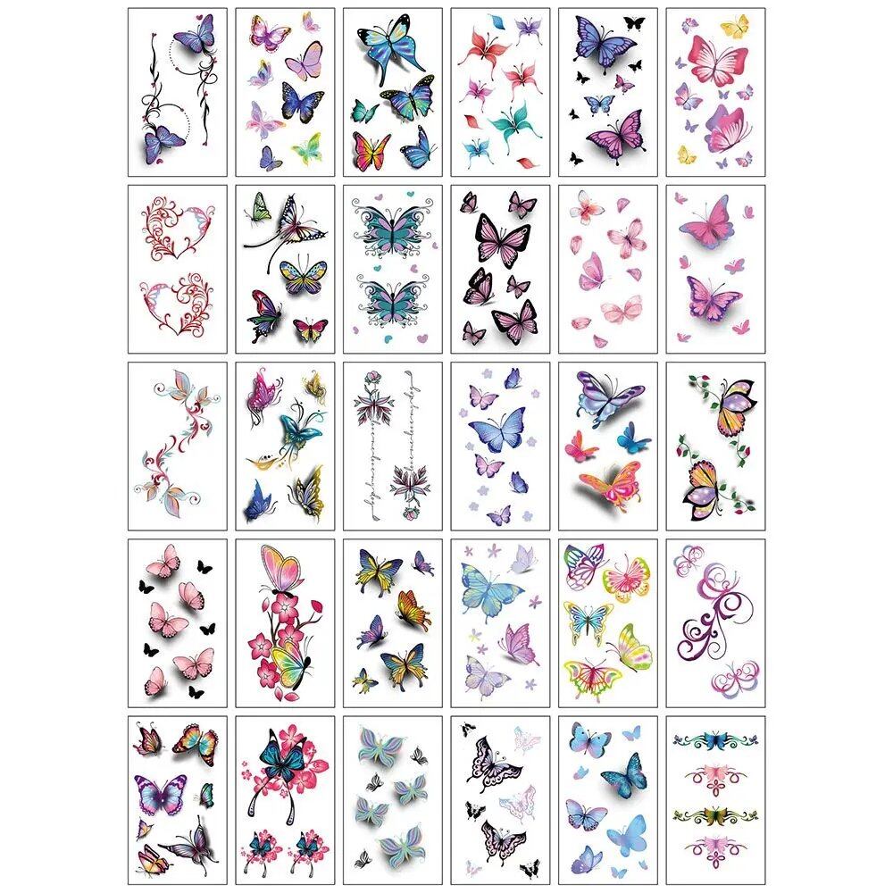 10/20/30/50 Sheets of Waterproof Temporary Tattoo Stickers, Removable Body Art, Butterfly and Flower Designs for Men and Women, Stylish, Imported