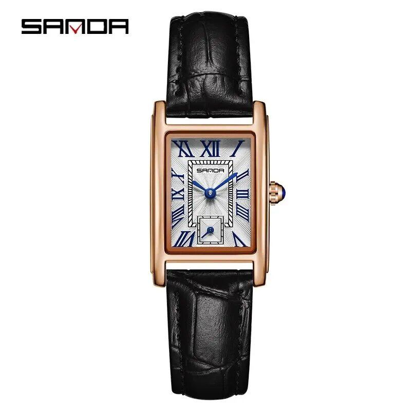 SANDA 1116 New Fashion 2024 Elegant Design Rectangular Dial Waterproof Quartz Analog Wristwatch for Women, Color: P1116; Customization Unavailable, Parallel Import