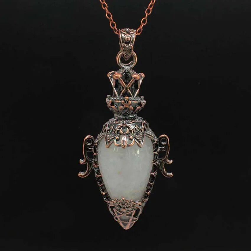 Crystal Pendant Necklace for Dowsing and Spiritual Divination, Natural Amethyst, Rose Quartz, and Onyx, Antique Pendulum Pendant, Metal Color: Parallel Import
