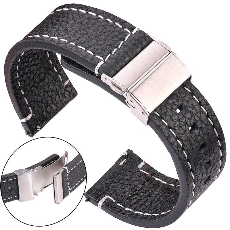 Genuine Leather Watch Band, Soft Strap, Universal Bracelet for Men and Women, Quick Release, 18mm, 20mm, 22mm, 24mm, Parallel Import, Band Color: Black