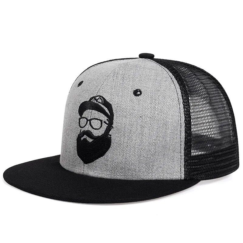Unisex Hip Hop Mesh Hat with Embroidered Old Man Design, Spring/Summer, Adjustable, Casual Snapback, Baseball Cap, Outdoor Sun Hat, Parallel Import