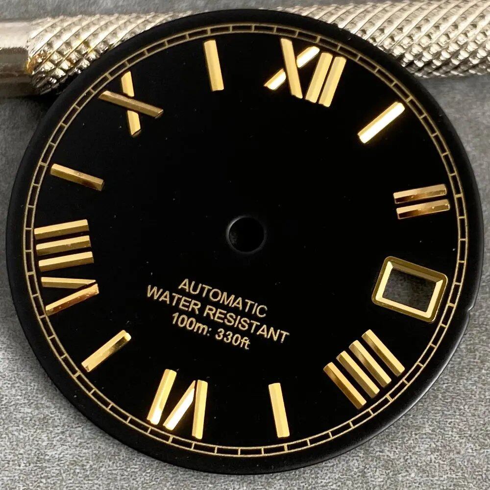MATELION 29mm Steel Roman Numeral Sunburst Dial with Black, Blue, Gold, or Silver Dial, Compatible with NH35 and NH36 Automatic Diver Men's Watches, Parallel Import