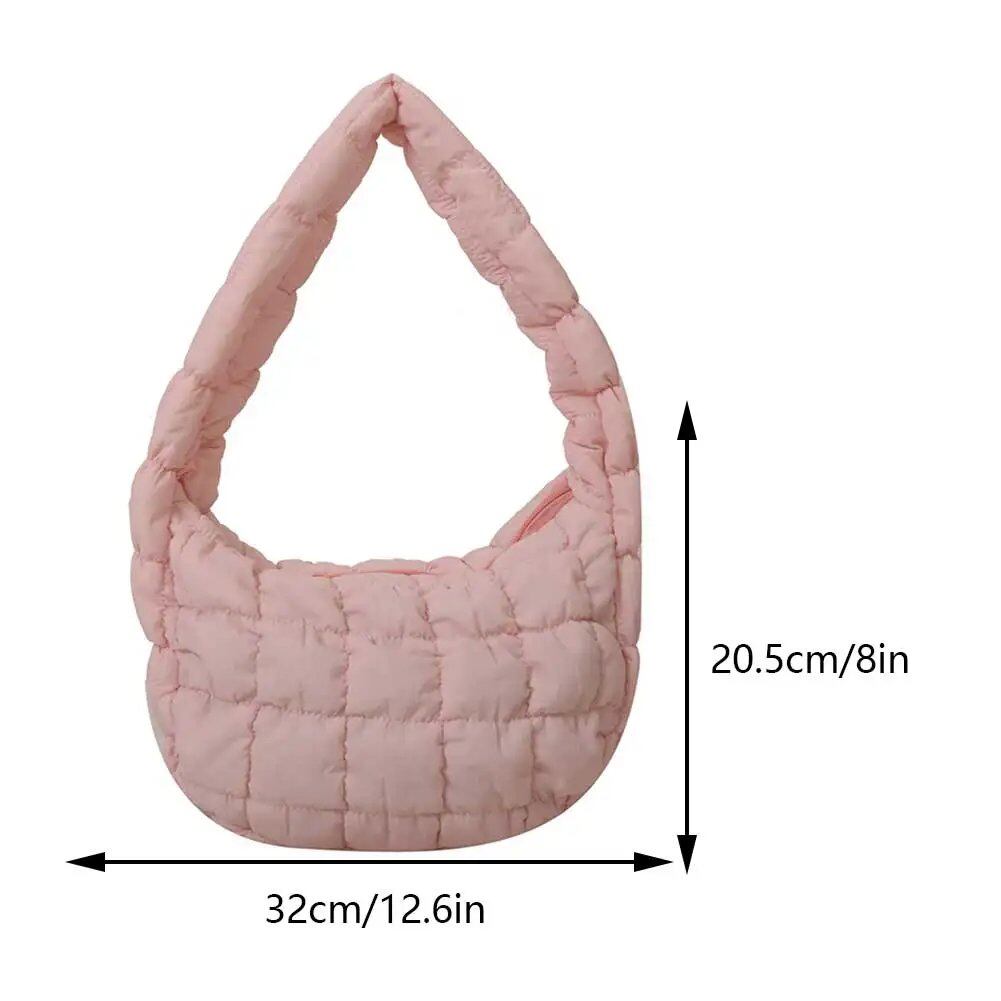 韓国風ひだ飾りソリッド脇バッグ チェキントキルト 女性用小型ハンドバッグ バブル刺繍レディースショルダーバッグ 冬用コットントートバッグ ;発送元: 並行輸入品