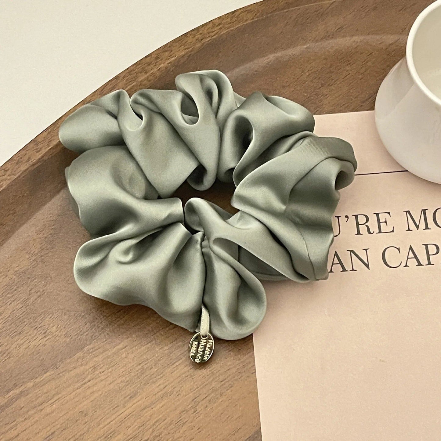 Satin Silk Hair Scrunchie, Black Hair Tie, Women's and Girls' Hair Accessory, Solid Color, Imported