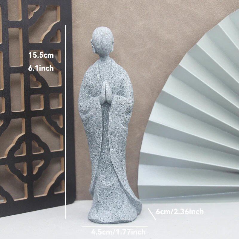 仏像ストーン彫刻 小さな僧侶 チベット仏教フィギュア 禅ガーデンオーナメント 瞑想 ホームアクアリウム装飾 並行輸入品