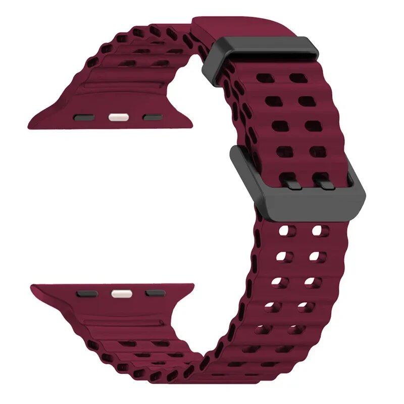 Silicone Ocean Strap for Apple Watch Ultra 2, 49mm, 45mm, 44mm, 42mm, 38mm, 41mm, and 40mm, compatible with iWatch Series 10/9/8/7/SE/5/4/3. Correa sizes: 42mm, 44mm, 45mm, and 49mm. Band colors: Parallel import.