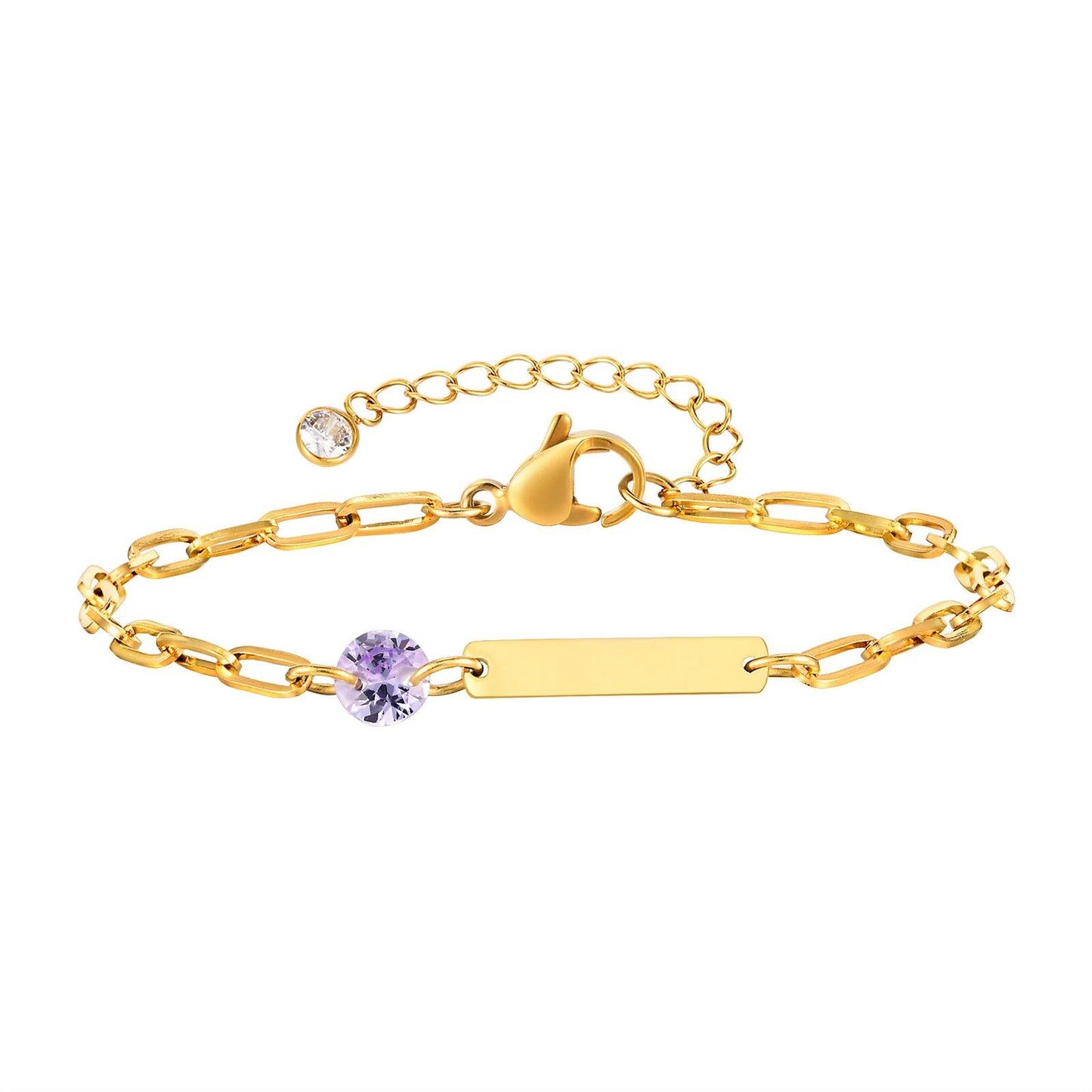 Vnox Zodiac Birthstone Bracelet for Women and Girls, Stainless Steel Rectangular Chain Bracelet with Personalization, Birthday Gift, Metal Color: BR-2085, Parallel Import