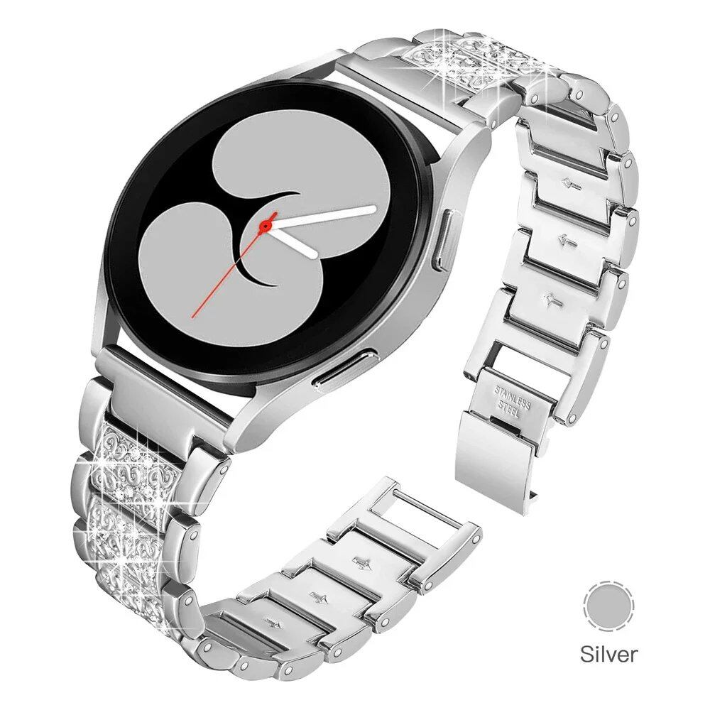 Diamond Strap Metal Link Bracelet for Samsung Galaxy Watch 7/FE/6/4/Classic/5/Pro/Active (40mm/44mm) - Compatible with Huber GT4-3 Bands (20mm/22mm) - Parallel Import