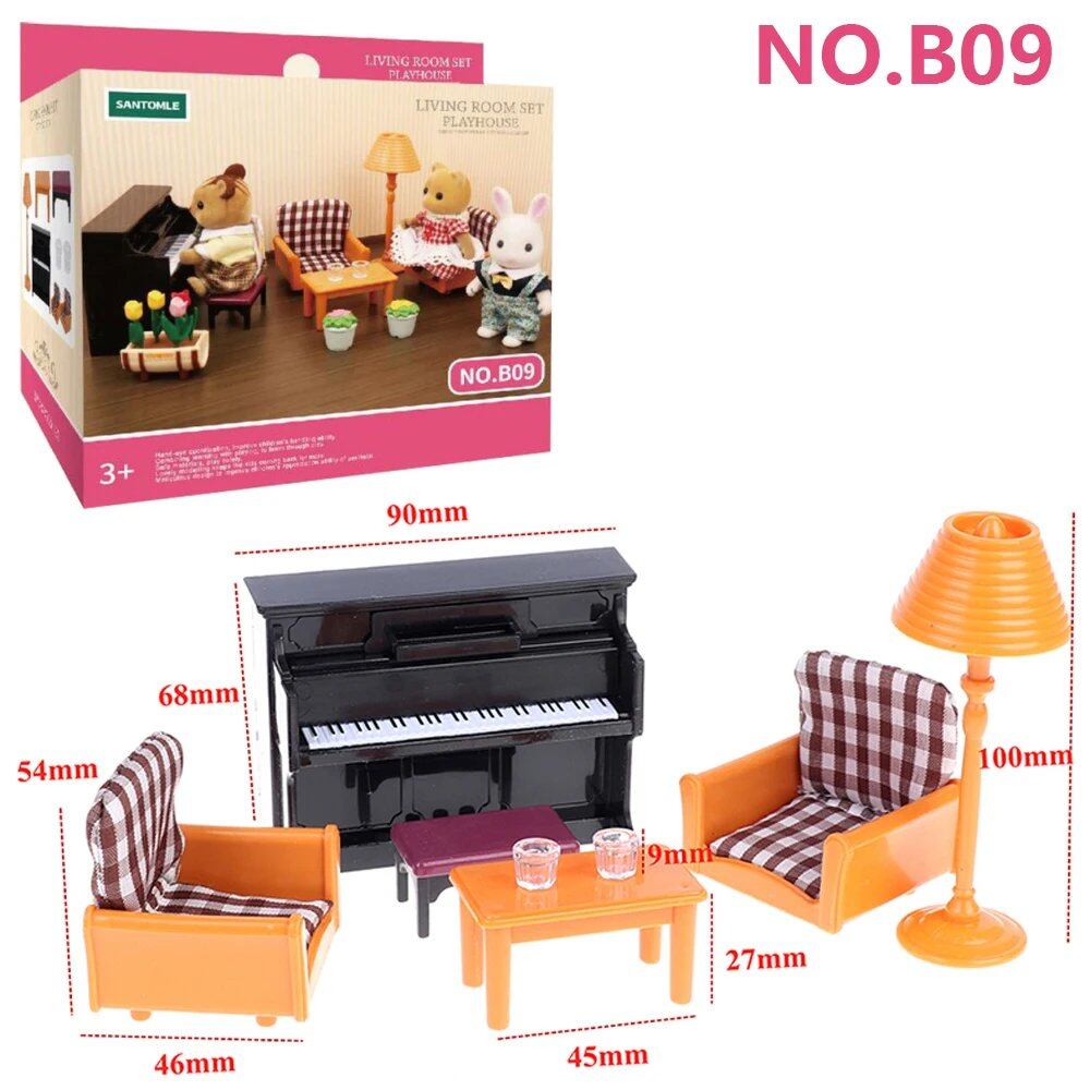 1/12 Scale Dollhouse, Forest Family, Microfilm Furniture, Bathroom, Kitchen, Dining Room, Bed, Wardrobe, Model House, Playhouse, Girl's Birthday Gift, Color: B, Parallel Import