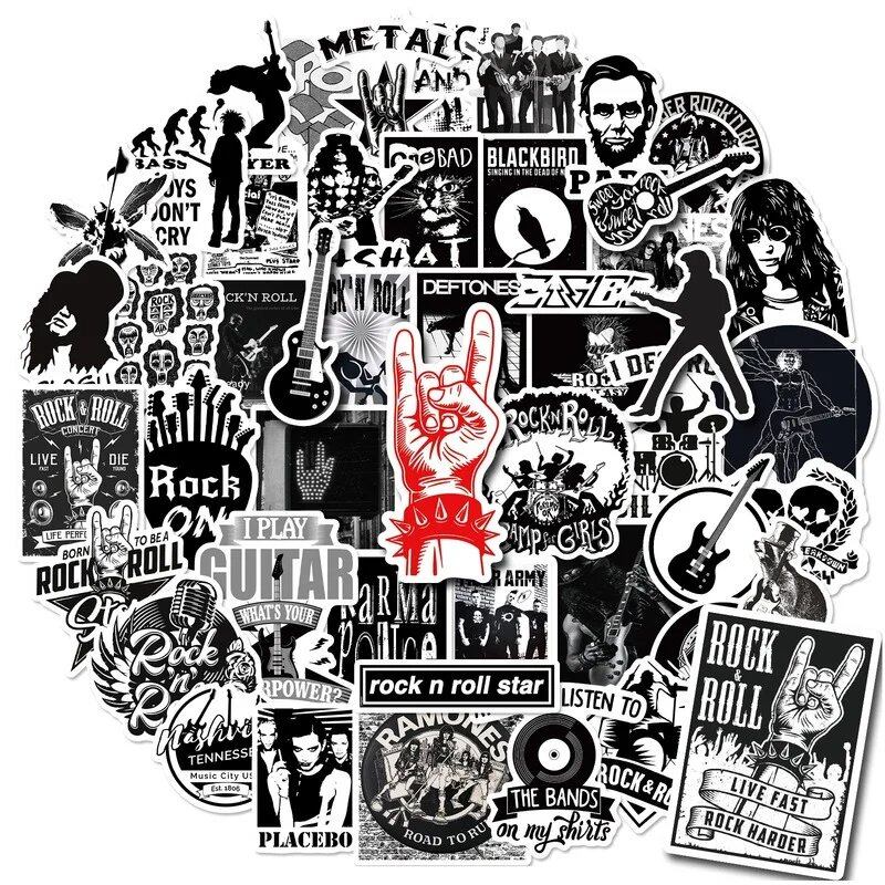 10/25/50 Sheets Metal Rock Singer Stickers, Graffiti, Guitar, DIY, Travel, Suitcase, Motorcycle, Skateboard, Bicycle, Car, Waterproof, Parallel Import