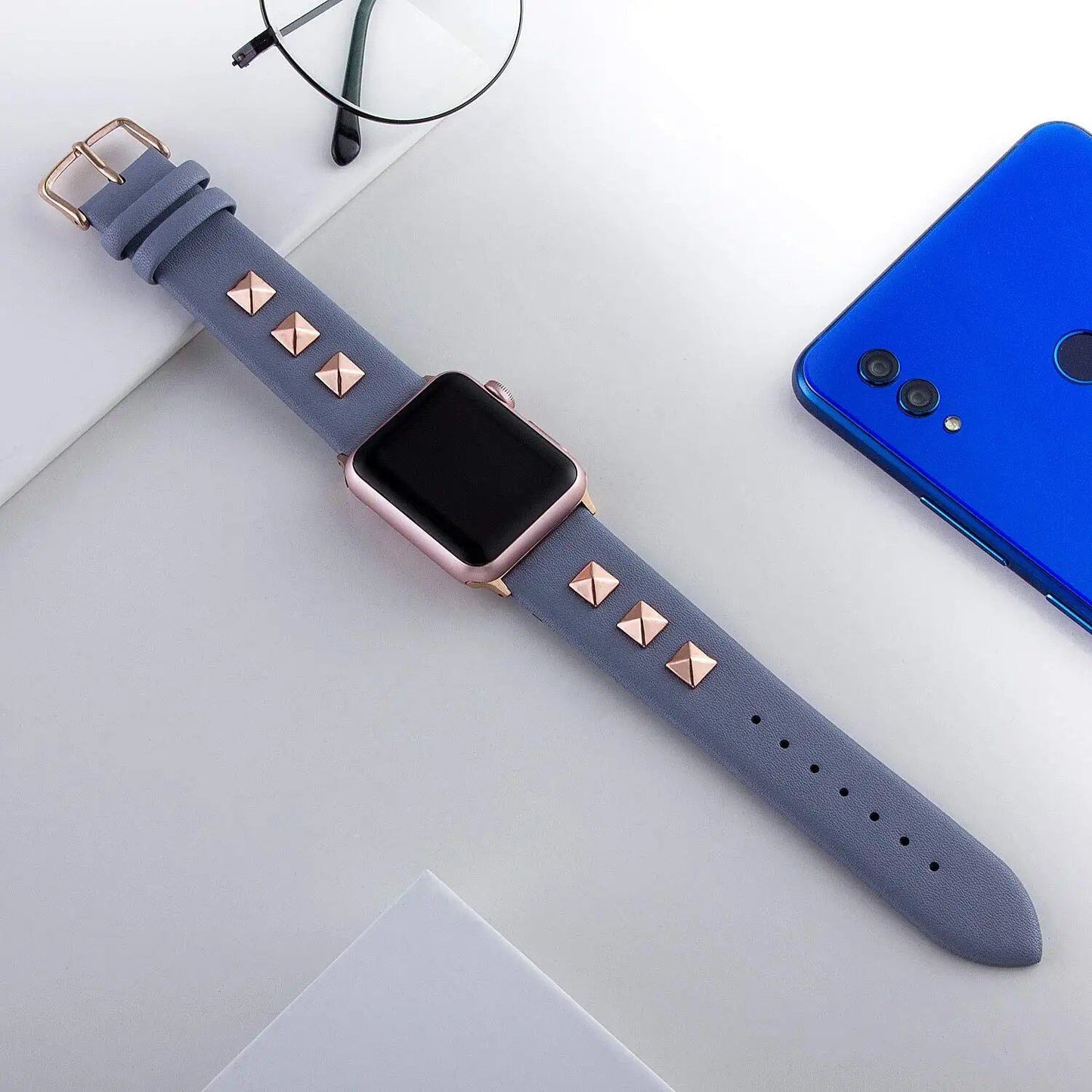 Rivet Leather Band for Apple Watch Ultra (49mm) - Compatible with 8/7/6/5/4/SE Models, 41mm/45mm/40mm/44mm Sizes - Bracelet Loop for iWatch 3/2/1 (38mm/42mm) Band Color: mm, Parallel Import