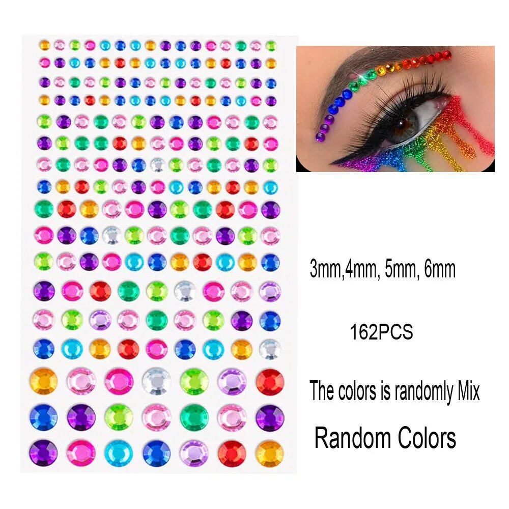 1/5/8-Piece 3D Face and Eye Tattoo Stickers for Party Makeup, Diamond Rhinestone Stickers, Self-Adhesive Mixed Crystal Face Decoration Stickers, Parallel Import