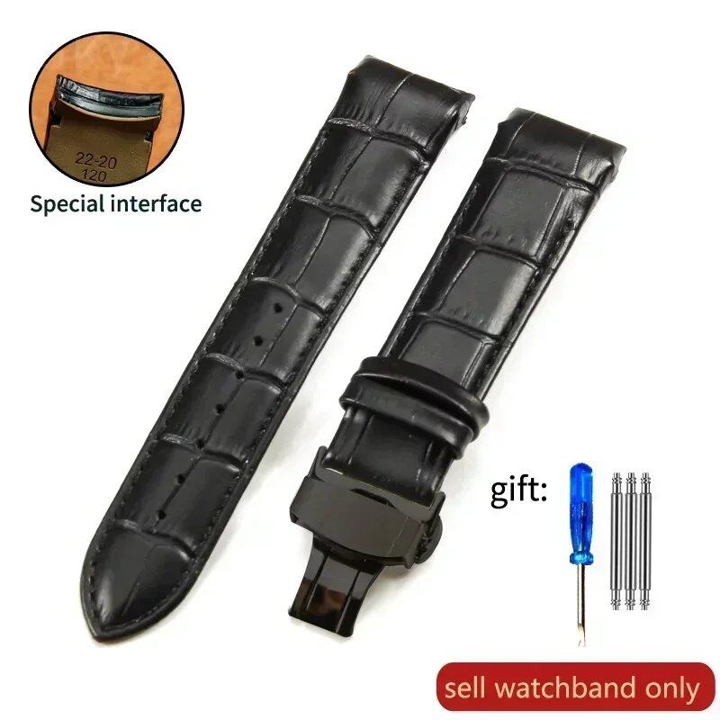 Genuine Cowhide Calfskin Watch Band with Butterfly Buckle for Tissot T035, 22mm, 23mm, 24mm, Black Band, Parallel Import