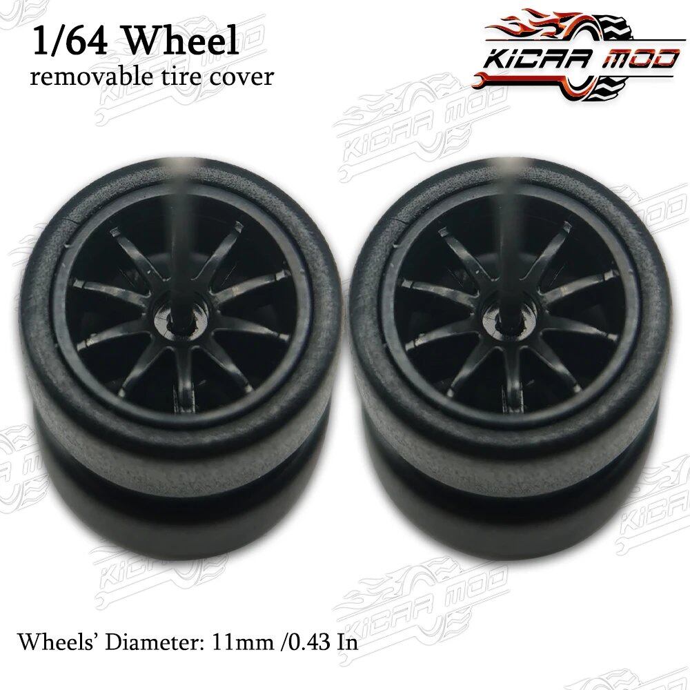 1/64 Scale RLC Premium Wheels with Rubber Slick Tires, 10-Spoke, 11mm Diameter, for Hot Wheels Model Cars (1 Set), Parallel Import