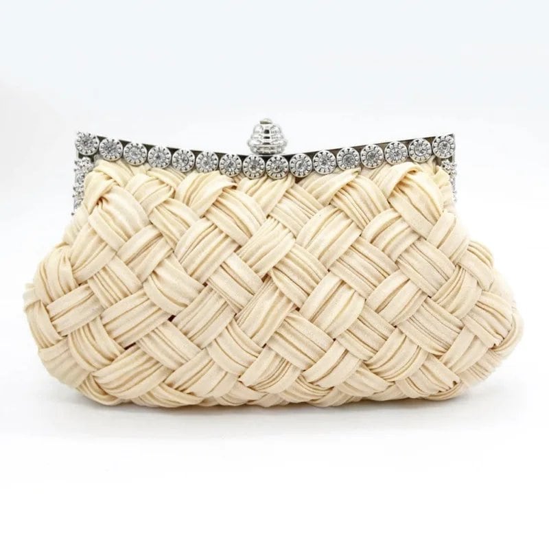 Satin Woven Diamond Clutch - Red Crossbody Banquet Bag with Luxurious Embellishments, Women's Rhinestone Handbag, Rhinestone Purse, Parallel Import