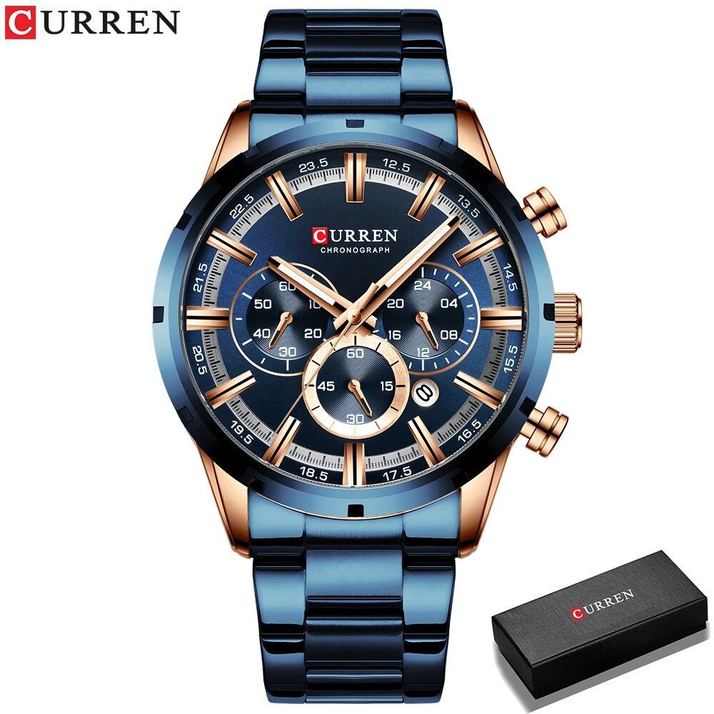 Karen Men's Watch with Blue Dial, Stainless Steel Band, Date Display, Waterproof, Luxury Business Watch, Imported