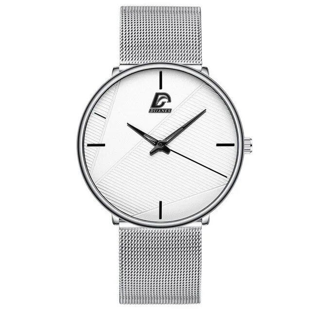 Fashionable Men's Minimalist Watch, Simple Business Style, Ultra-Thin, Stainless Steel Mesh Strap, Quartz Movement, Relogio Masculino, Color: Parallel Import
