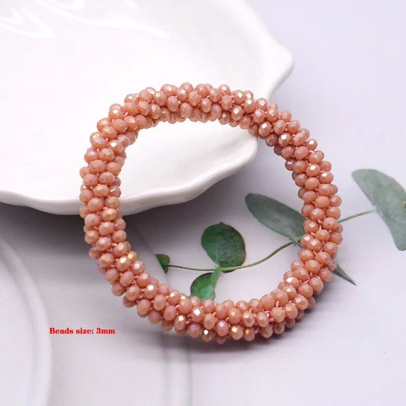 New Hair Accessory: Glass Bead Bracelet & Hair Tie, Elastic Hair Rope, Simple Scrunch, Ponytail Headdress, Women's Bracelet, 18cm Long; Metal Color, Parallel Import