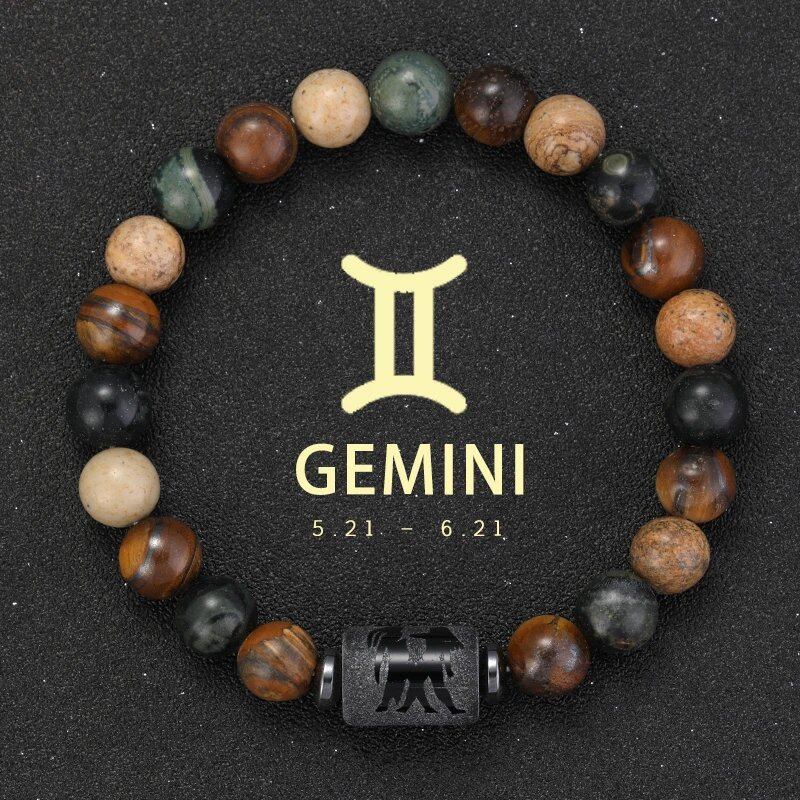 12 Zodiac Signs Bracelet with Natural Stones, Capricorn, Virgo, Leo, and Libra, for Men and Women, Couples, Friends, and Couples; Jewelry Gift; Length: 18-19cm, Parallel Import