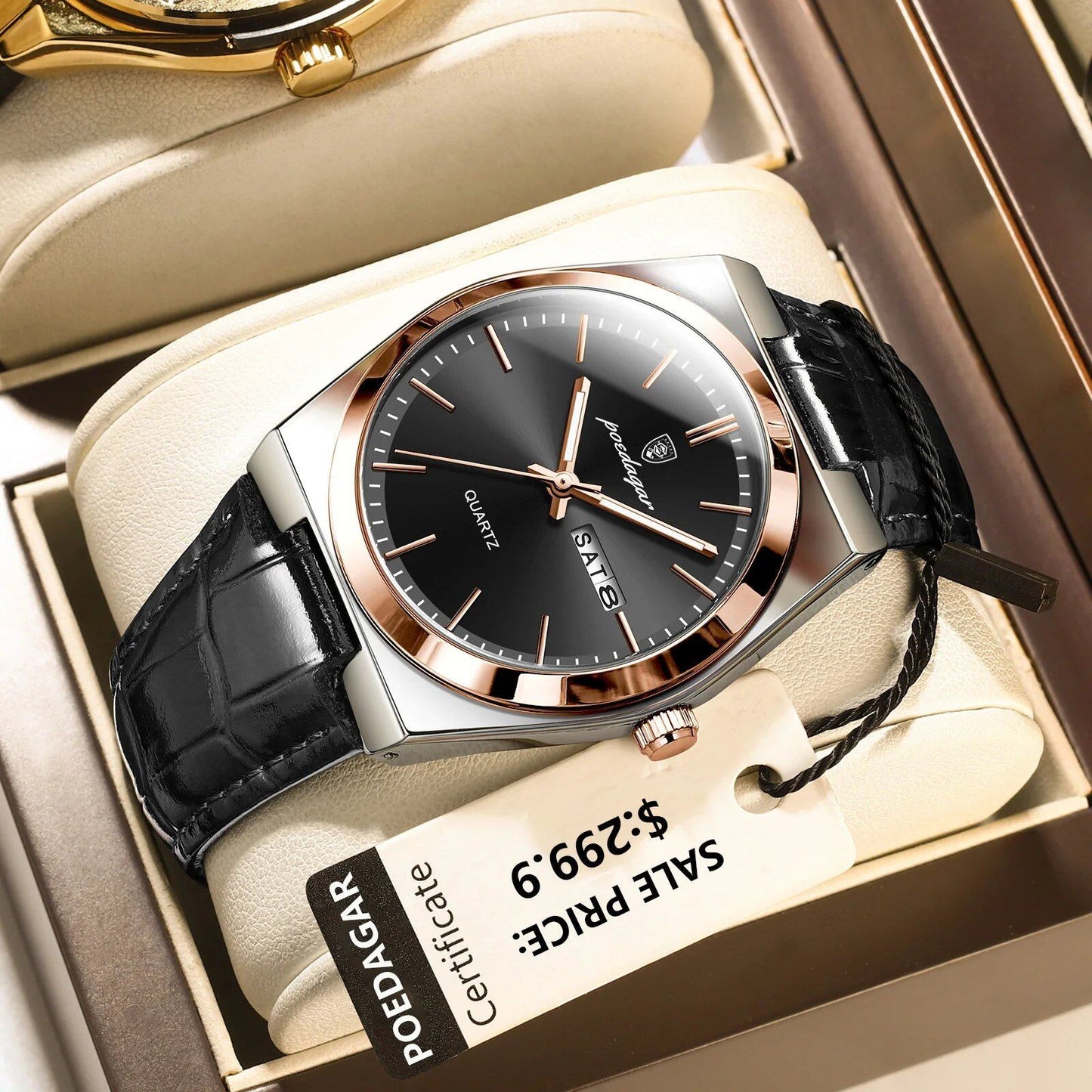 POEDAGAR Luxury Trend Men's Watch, Waterproof, Luminous, Date Week, Military/Outdoor, Leather, Quartz, Color: 930, Parallel Import