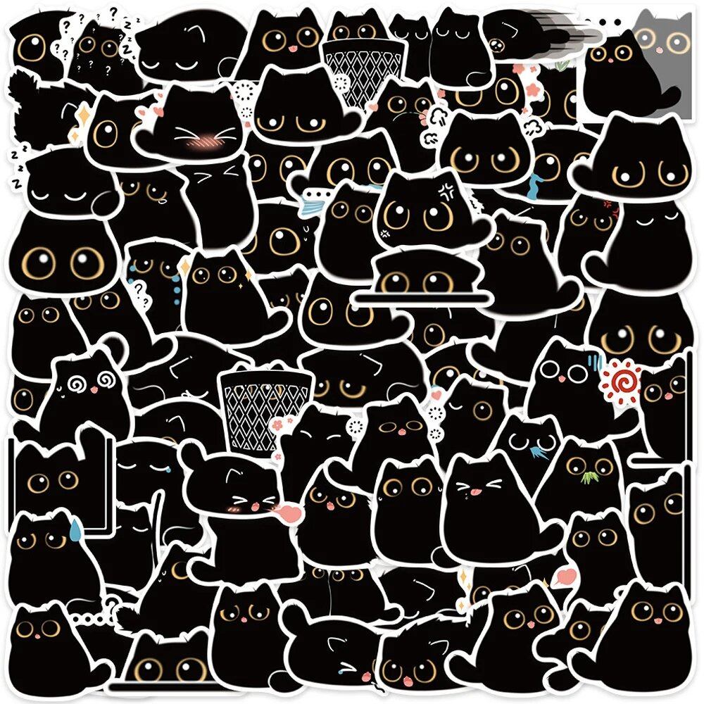 Black Cat Cute Vintage Stickers (10/20/40/80 Sheets) for DIY Notebooks, Guitars, Scrapbooking, Bikes, Suitcases, and Doodles (0 Count, Parallel Import)