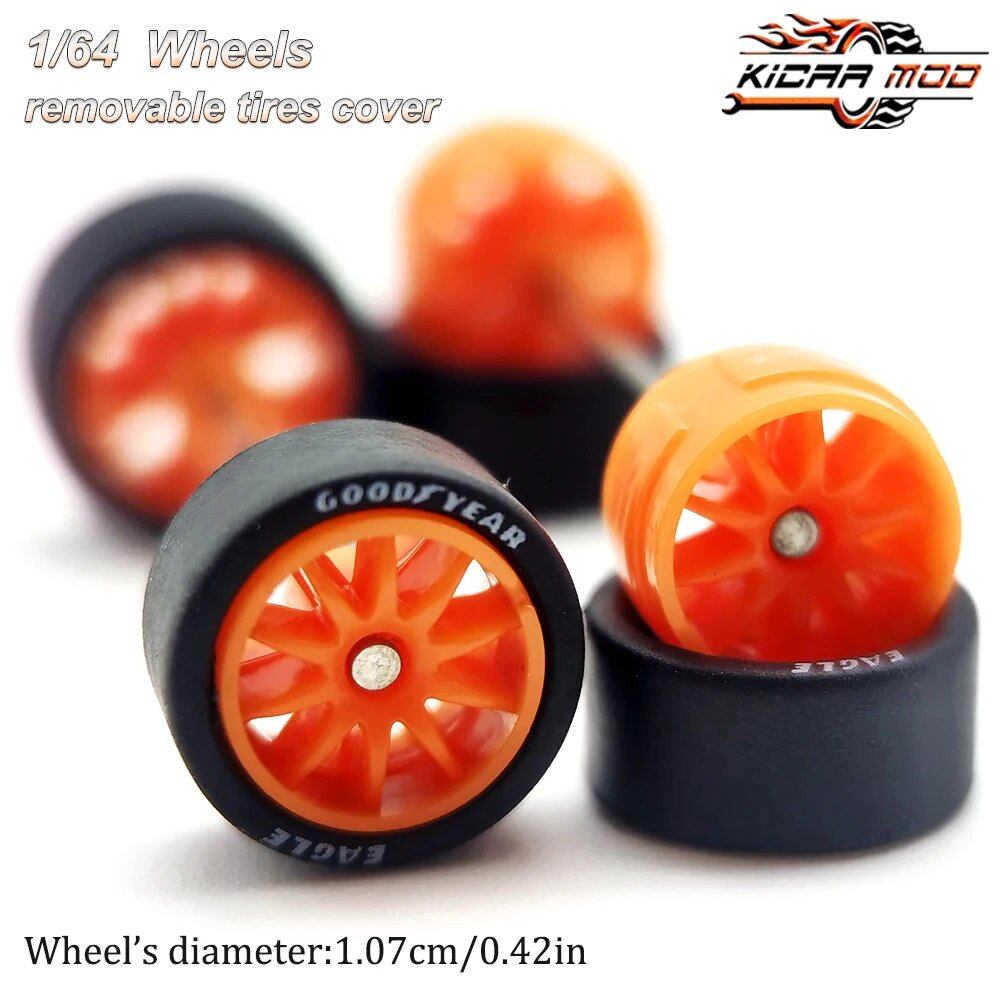 1/64 Scale Rubber Tire Wheels CE28 Refit Parts for Diecast Model Cars, Hot Wheels, Matchbox, Tomica, D:11mm, 1 Set, Parallel Import