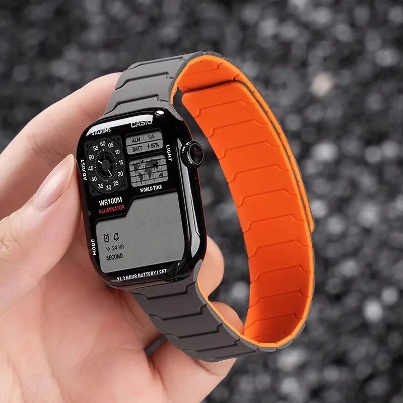 Silicone Band with Magnetic Strap for Apple Watch, Compatible with 46mm, 42mm, 49mm, 45mm, 41mm, 44mm, and 40mm Watches, iWatch Ultra 2/Series 10/9/8/7/6/SE/5/4/3, Band Color: mm, Parallel Import