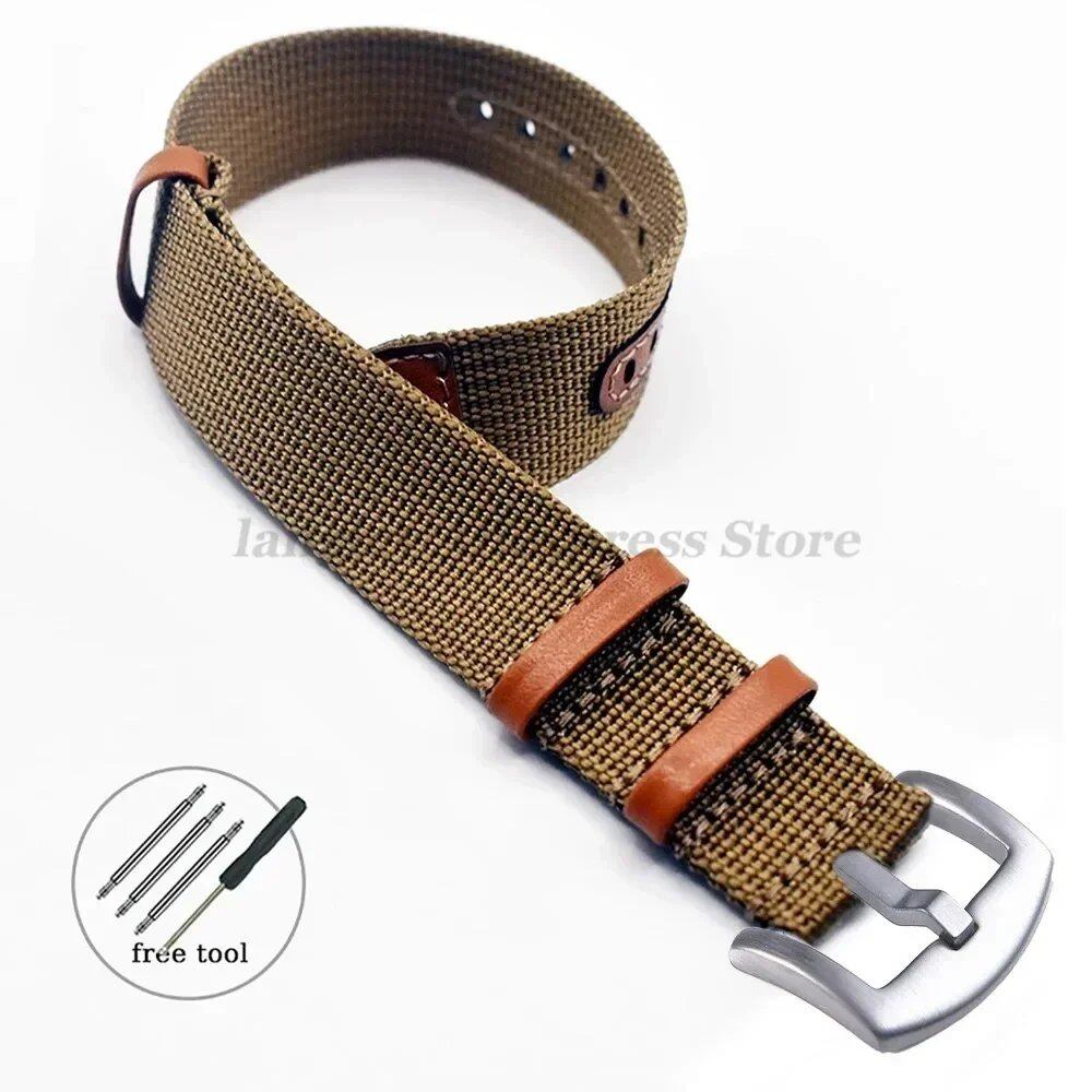 Seiko Canvas Nylon Patch Leather Strap Watch Bracelet for Rolex (20mm, 22mm), Hamilton, and Omega Compatible, Replacement Band, Band Color: mm, Parallel Import