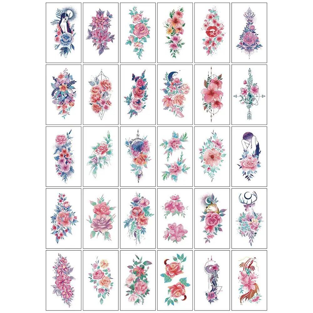 10/20/30/50 Sheets of Waterproof Temporary Tattoo Stickers, Removable Body Art, Butterfly and Flower Designs for Men and Women, Stylish, Imported
