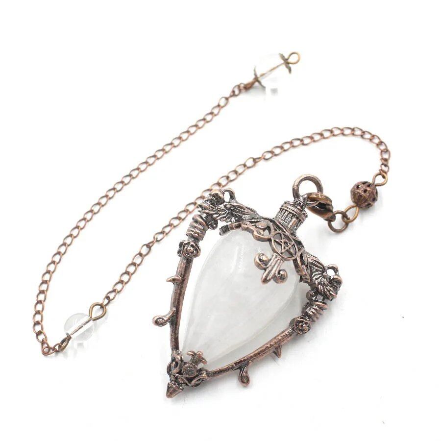 Large Natural Stone Pendant, Crystal Pendulum, Divination, Black Obsidian, Amethyst, Lapis Lazuli, Pink Quartz, Reiki, Spiritual, Pendulum, X210, Metal Color: Parallel Import