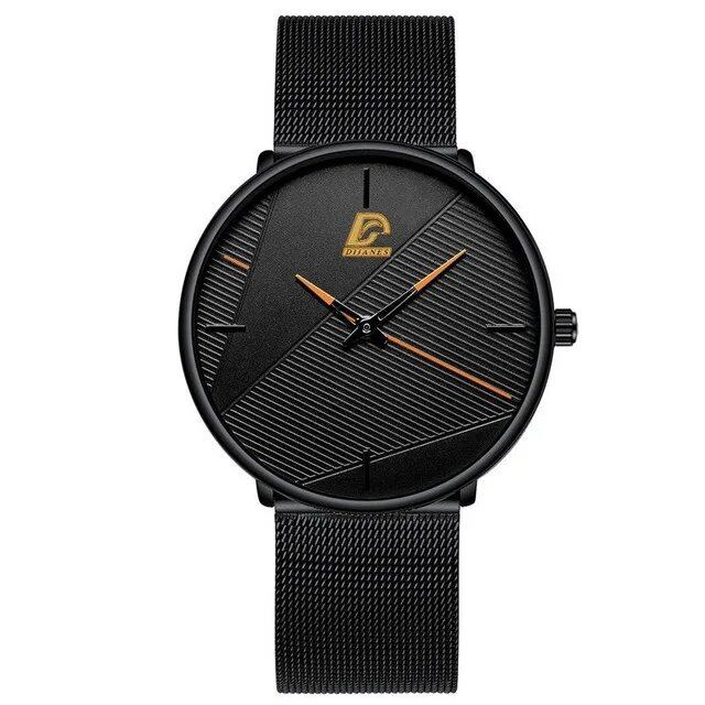 Fashionable Men's Minimalist Watch, Simple Business Style, Ultra-Thin, Stainless Steel Mesh Strap, Quartz Movement, Relogio Masculino, Color: Parallel Import