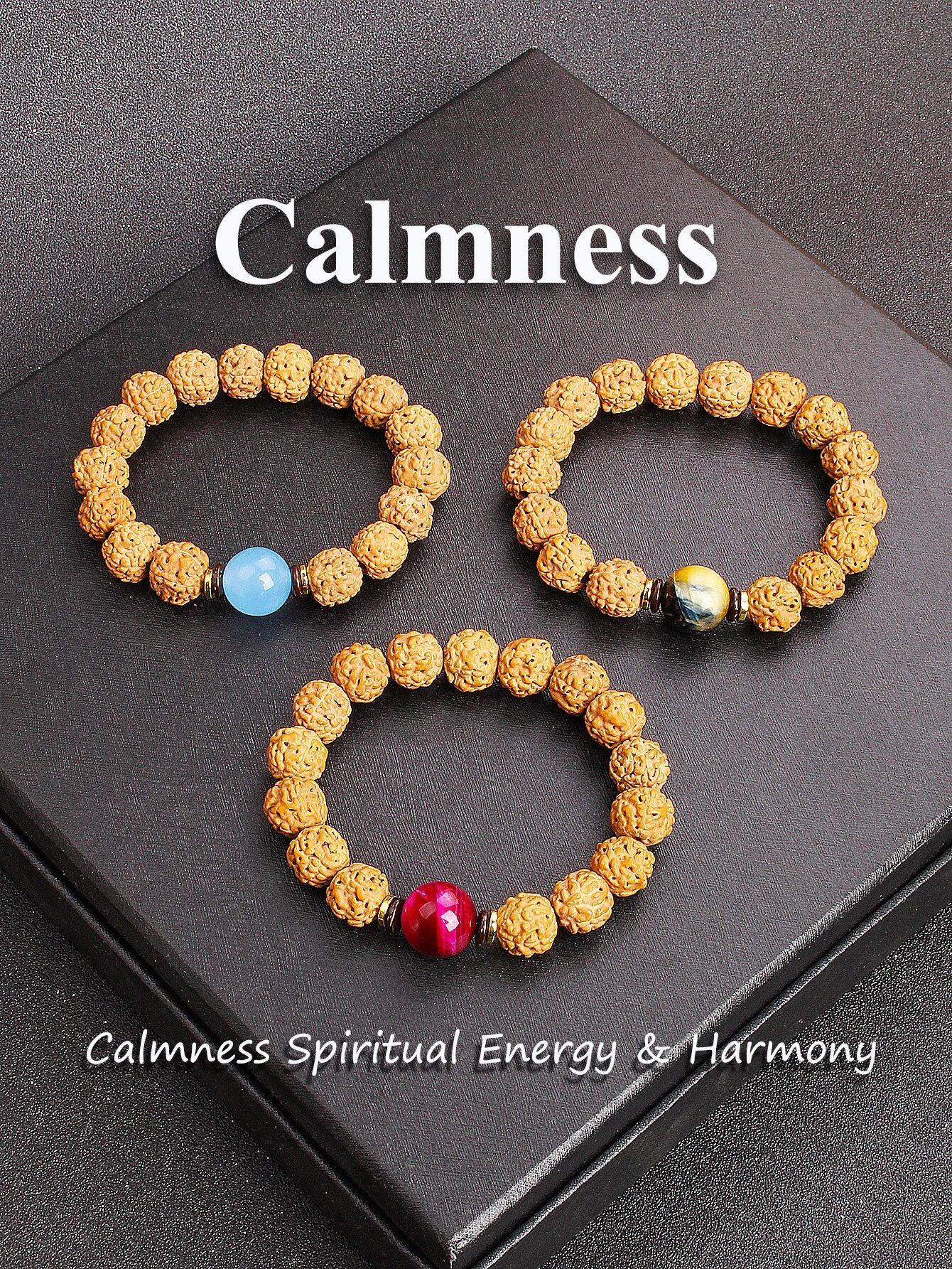 12mm Vajra Bodhi Rudraksha Bracelet with Red Tiger Eye and Aquamarine (Protection, Courage, Calmness, Mental Energy, Harmony) Length: 12mm (Parallel Import)