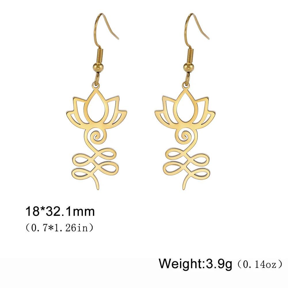 EUEAVAN Lotus Flower Unalome Pendant Earrings, Yoga Om Sanskrit Symbol, Spiritual Stainless Steel, Buddhist Amulet, Women's Jewelry, Metal Color: Style Color, Parallel Import