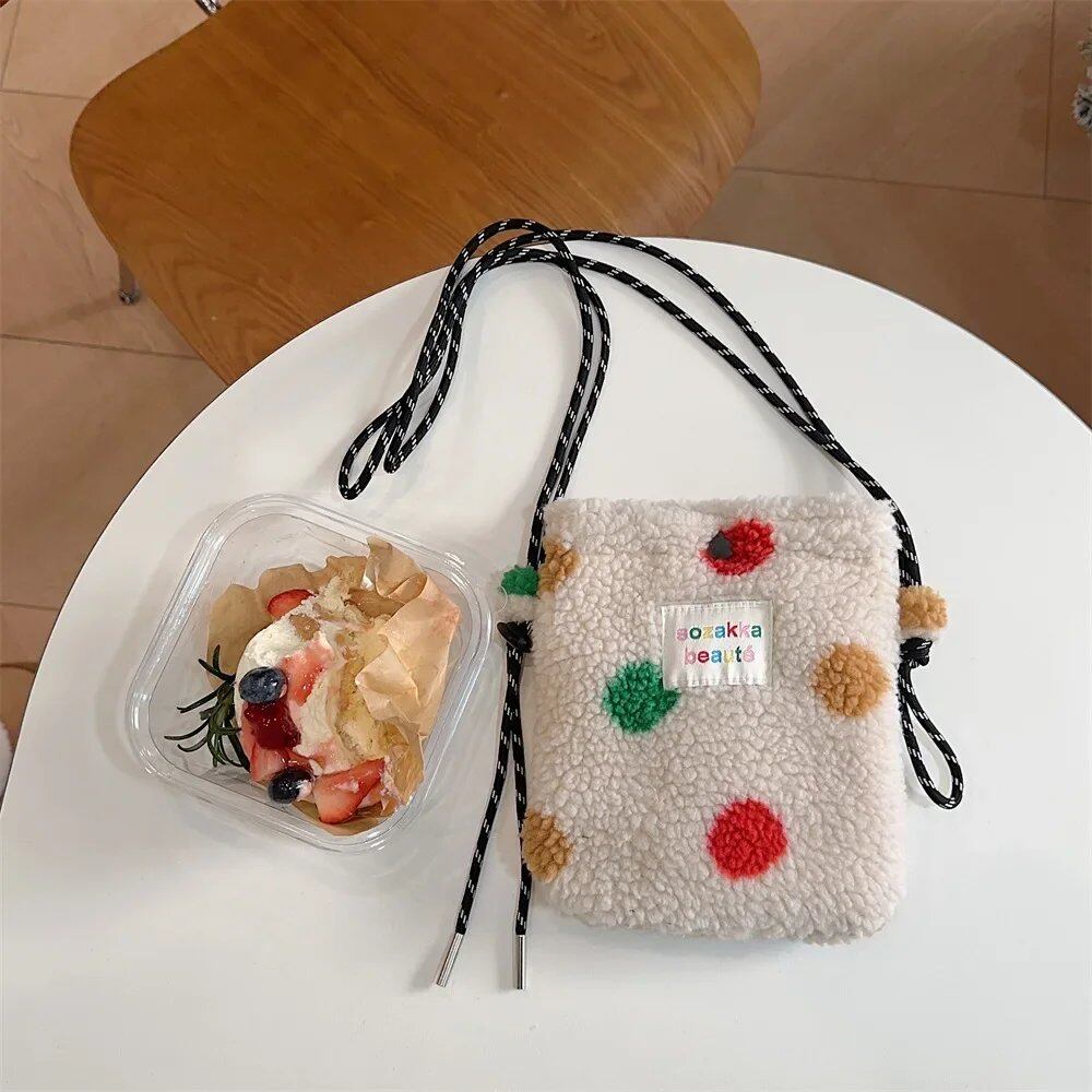 女性用ニュープラッシュドットクロスボディバッグ かわいいピンク 片肩掛けショッピングバッグ 携帯電話ポーチ付き 収納バッグ 並行輸入品