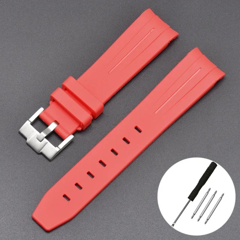 New 20mm Bent End Rubber Watch Strap for Omega Moonwatch, Joint Constellation, Men's Waterproof Sports Watch Band, Band Color: 20mm; Band Width: 20mm, Parallel Import