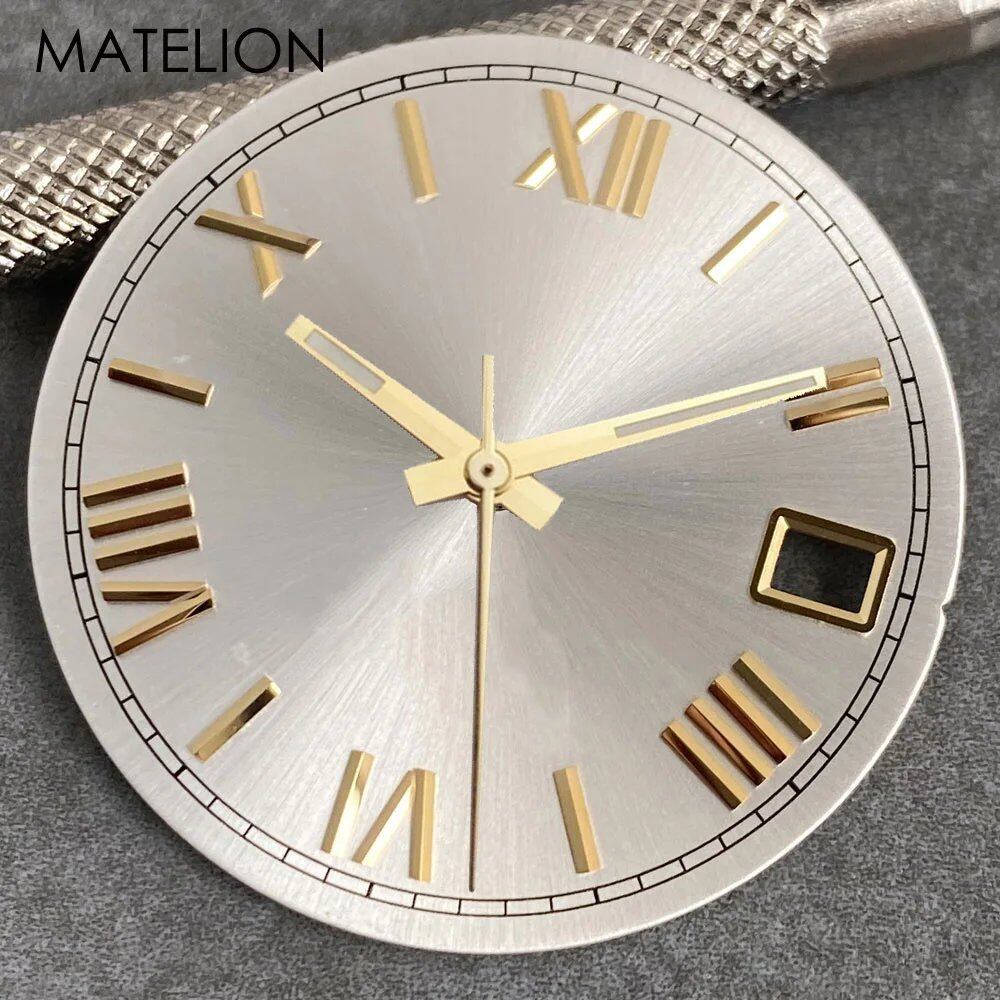 29mm Sunburst Dial Roman Dial Compatible with NH35, NH36, NH38, NH70, NH71, NH72, 4R35, and 4R36 Automatic Movement with Metallic Markers and DJ Hands (Parallel Import)