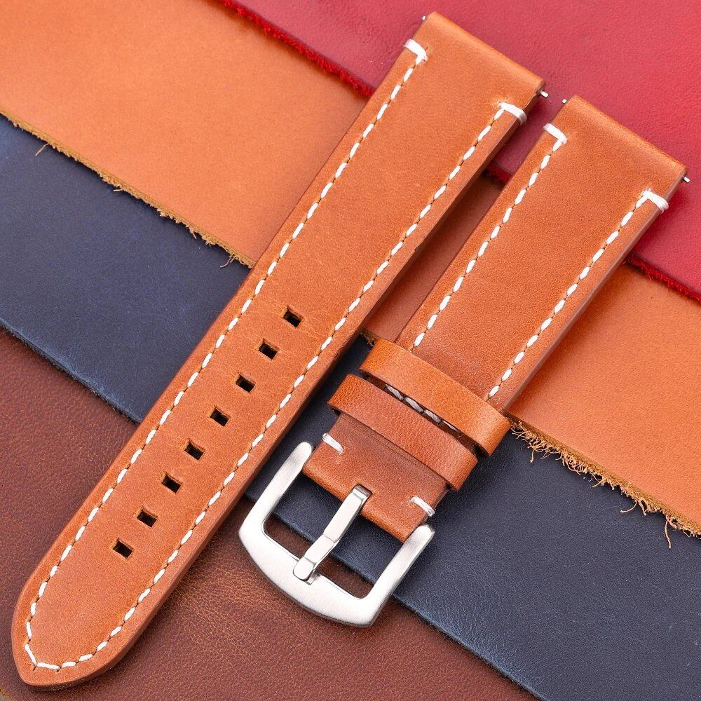Genuine Leather Watch Band, Vintage Strap, 7 Colors, 18mm, 20mm, 22mm, 24mm, Women's and Men's, Cowhide Leather, Smartwatch Strap, Accessories, Band Color: mm, Parallel Import