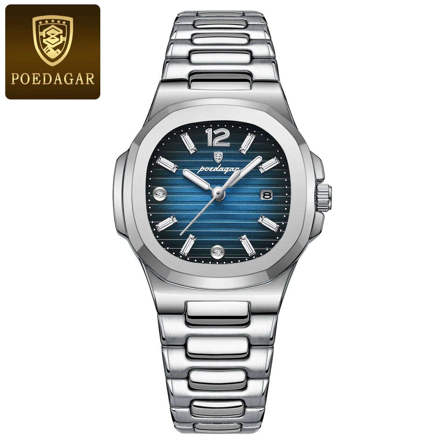 POEDAGAR Women's Luxury Square Watch, Waterproof, Illuminated, Date Function, Elegant Quartz Movement, Simple Design, Color: 708, Parallel Import
