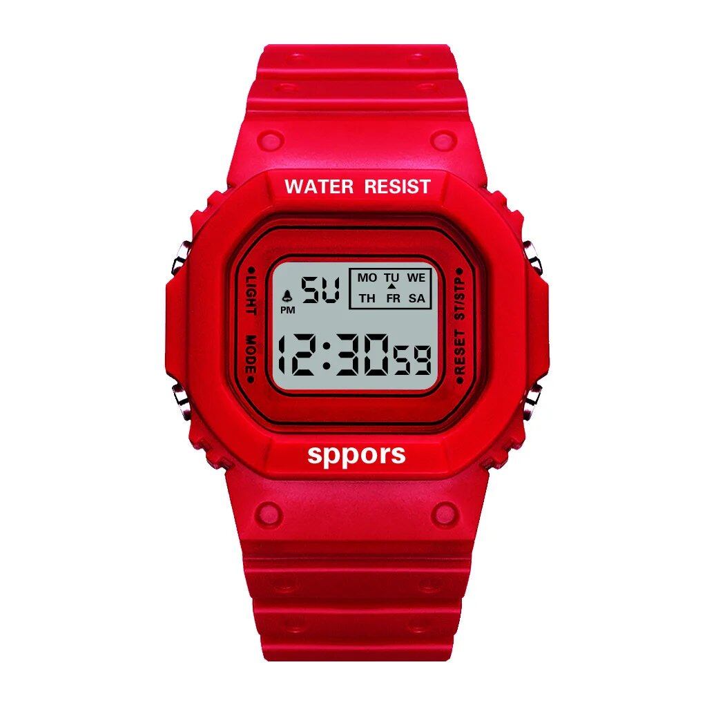 YIKAZE Sports Watch, Unisex, Student-Friendly, LED Electronic Watch, Colorful Square Shape, Waterproof, Rubber Strap, Parallel Import