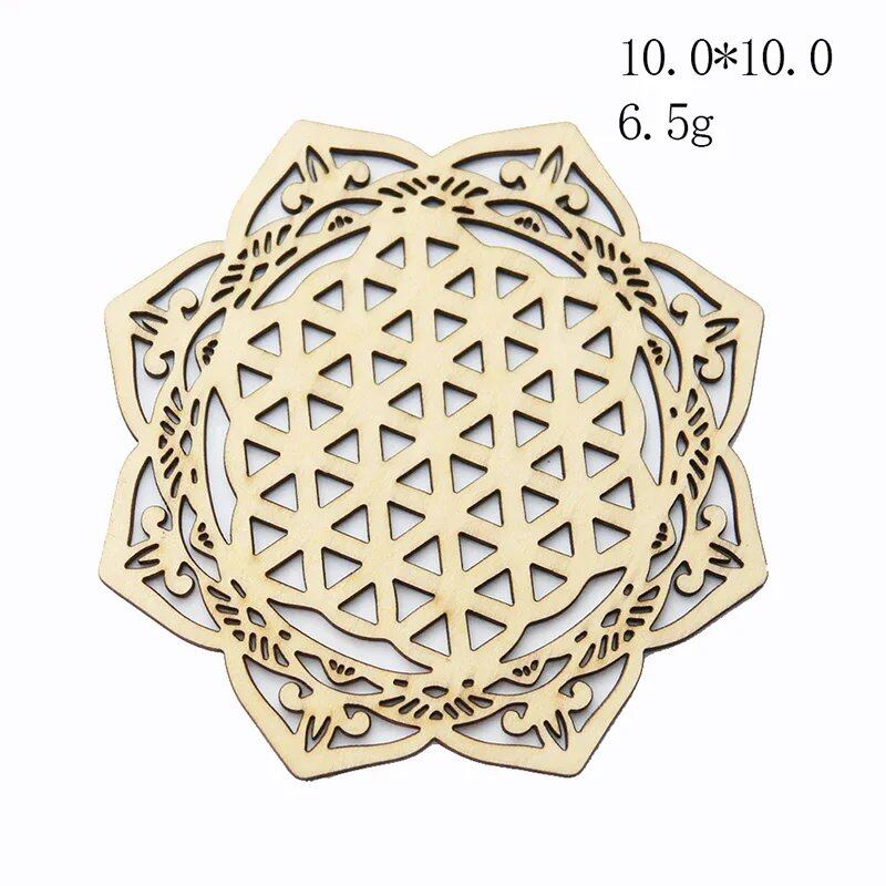 10cm Wooden Tree of Life Jewelry Display Tray with Quartz Crystal Wall Decor, Metatron's Cube, Star of David, Chakra, and Meditation Accessory (Imported)