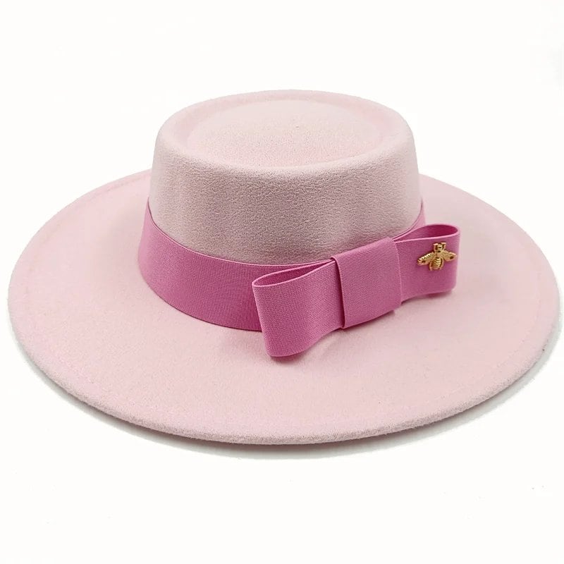 Winter Bowtie Fedora Hat with Textured Surface, Flat Top, and Elastic Band. Red. Men's and Women's Jazz Hat. Sizes: 56-58cm. Ships from: Parallel Import.