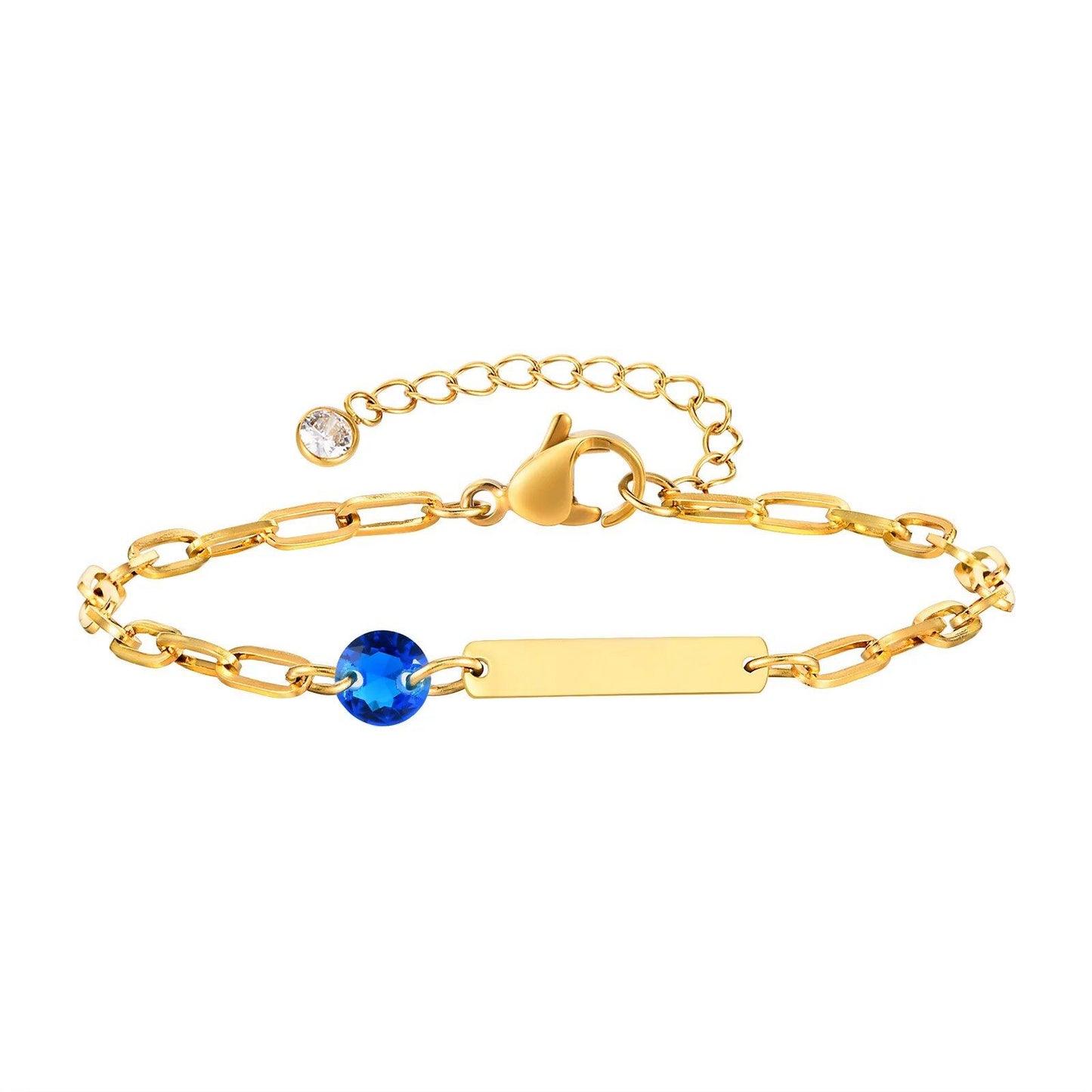 Vnox Zodiac Birthstone Bracelet for Women and Girls, Stainless Steel Rectangular Chain Bracelet with Personalization, Birthday Gift, Metal Color: BR-2085, Parallel Import