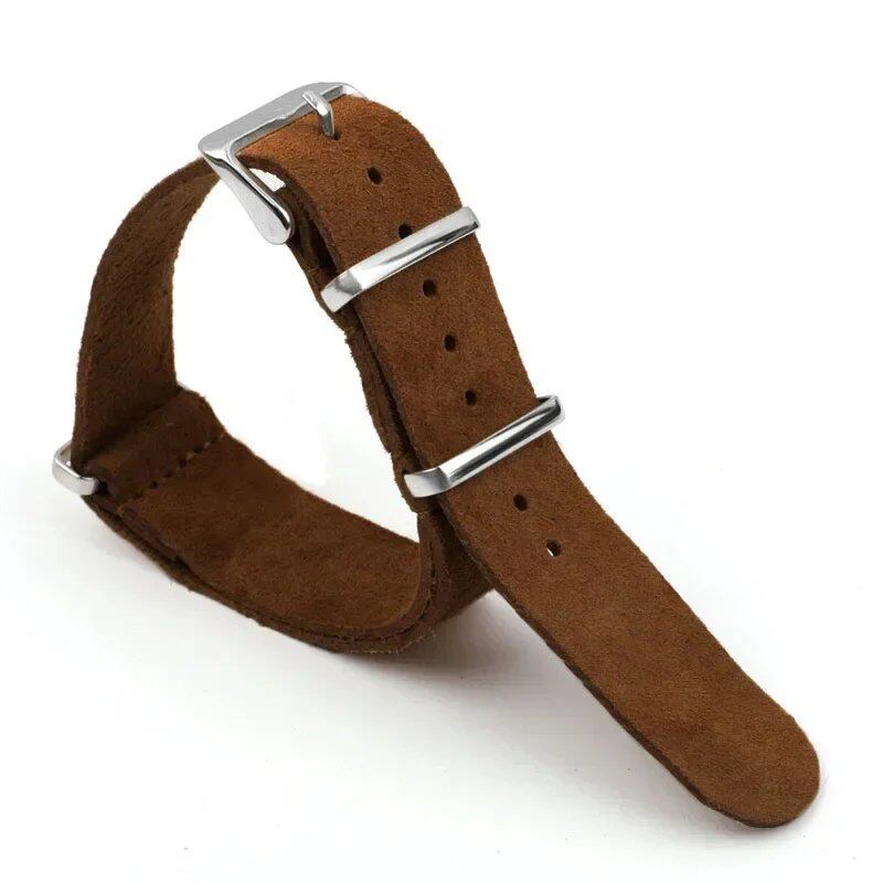 Vintage-inspired soft suede and genuine leather watch band for Seiko, Omega, and Samsung Galaxy Watch 4/5/6/7, 20mm and 22mm sizes. Men's bracelet. Band color: mm. Parallel import.