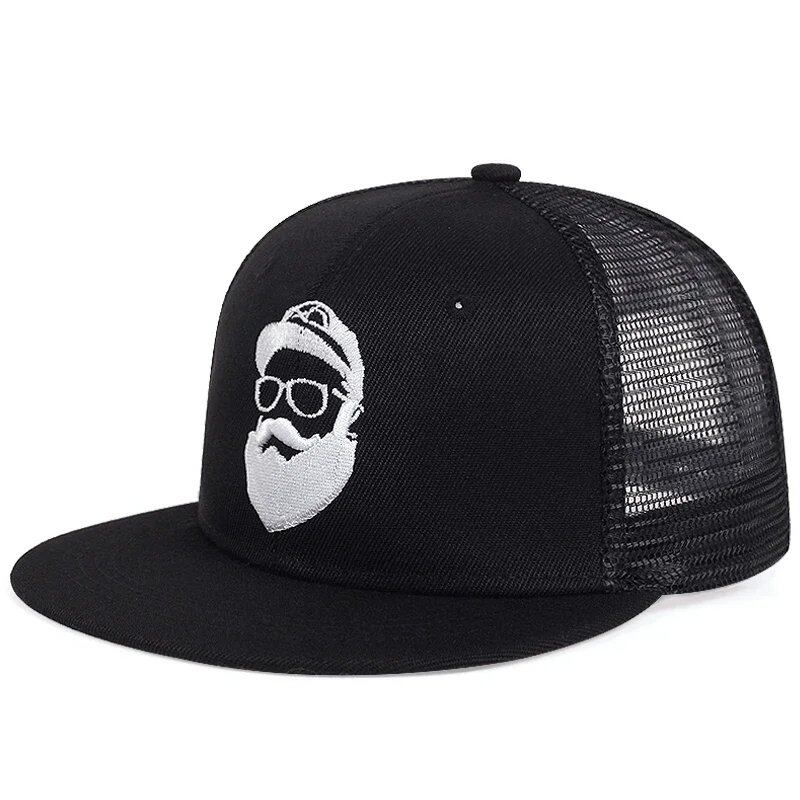 Unisex Hip Hop Mesh Hat with Embroidered Old Man Design, Spring/Summer, Adjustable, Casual Snapback, Baseball Cap, Outdoor Sun Hat, Parallel Import