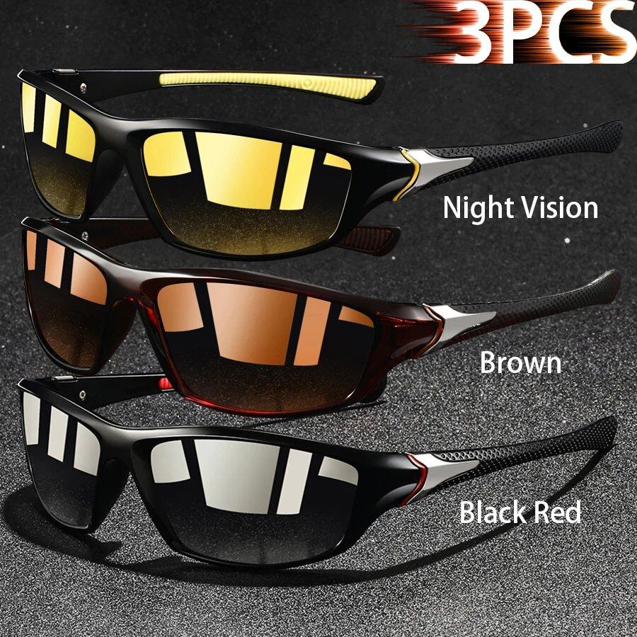 Set of 1, 2, or 3 Retro Sports Sunglasses for Men and Women, Ideal for Fishing, Running, Cycling, Climbing, and Outdoor Sports, UV400 Protection, Anti-Glare Lens Color: Parallel Import