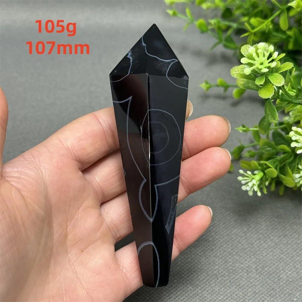 天然ブラックオニキスチップ セプター 超パワー レイキエネルギー チャクラ スピリチュアルヒーリング ウィザード ウィッチクラフト 瞑想 ホームデコレーション ギフト カラー: 並行輸入品